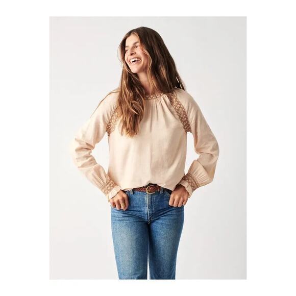 NEW FAHERTY Arles Embroidered Blouse Blush - Neutral S - Picture 1 of 9